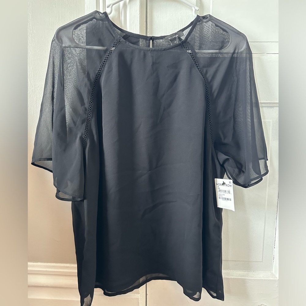 Halogen Black Sheer-Sleeve Blouse